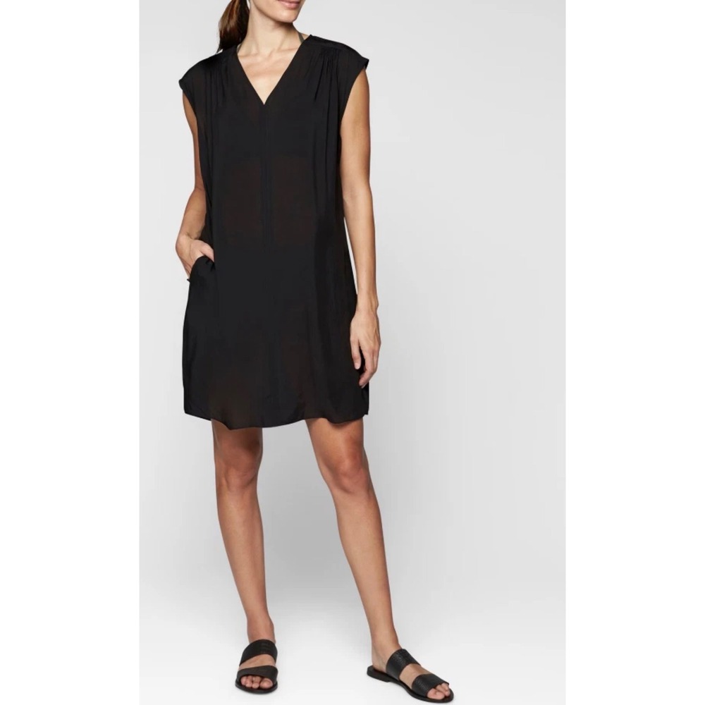 Athleta Dress Women Small Sheer Resort Cover Up Beach Sleeveless Black Pockets